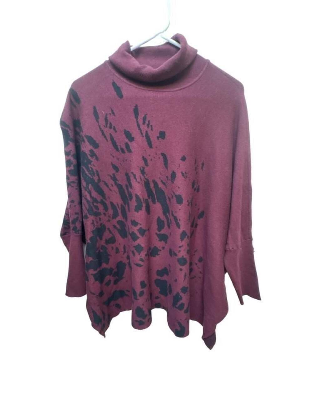 Alfani Women's Petite Printed Turtleneck Poncho Sweater Black Animal Print PL